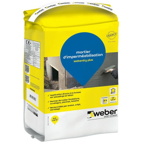 Mortier d'imperméabilisation pour fondations ou piscines, 5kg , Weberdry plus, WEBER