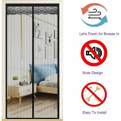 Moustiquaire Magnétique Porte 140x220cm,Moustiquaire Porte en Fibre de Verre,Rideaux Anti Mouches pour Porte Fermeture Automatique Maille Ultra ​Fine sans Perçage(Noir)