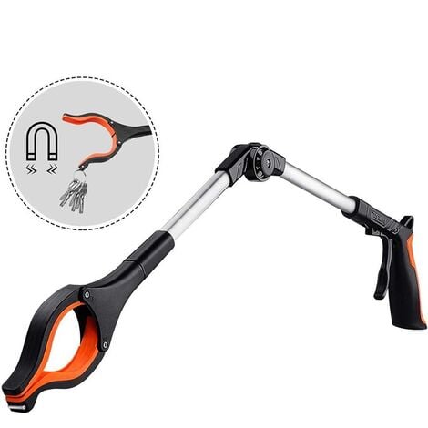 Outil de Ramassage,  Pince de Préhension en Aluminium, Outil d’Aide Extension Pliable 180°, Tête Rotatif 90°, Pince Magnétique en Caoutchouc pour ramassage des déchets de Jardin-RG01