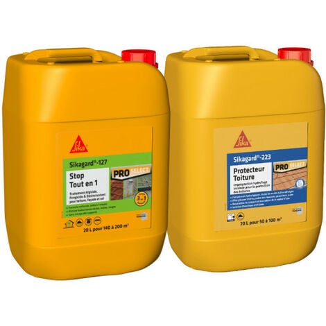Pack Traitement et Protection Toiture SIKA - Sikagard-127 Stop Tout en 1 20L - Sikagard-223 Protecteur Toiture 20L
