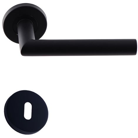 Paire de Poignées de Porte KLOSE besser Inox " ElsaN Noir Black Matt " Angle Vif  +1 Paire de rosaces à trou de clé