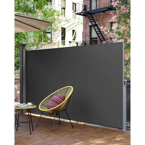 Paravent extérieur 180 x 400 cm (H x L), Store latéral pour Balcon et terrasse, Paravent retractable - Gris anthracite GSA184G