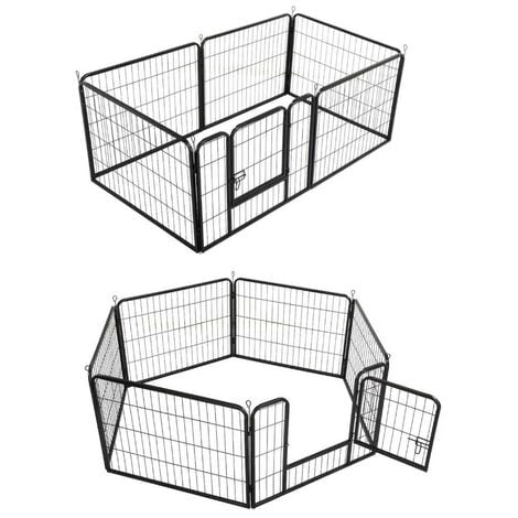 Parc Modulable 6 Panneaux pour Chiots, Lapins et Rongeurs (160x80xH80 cm) - Enclos en Acier avec Porte d'Accès - Animood