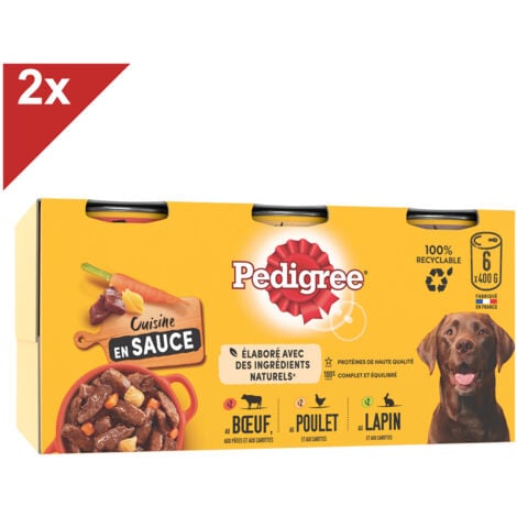 PEDIGREE 12 Boîtes en sauce 3 variétés pâtée pour chien 400g (2x6)