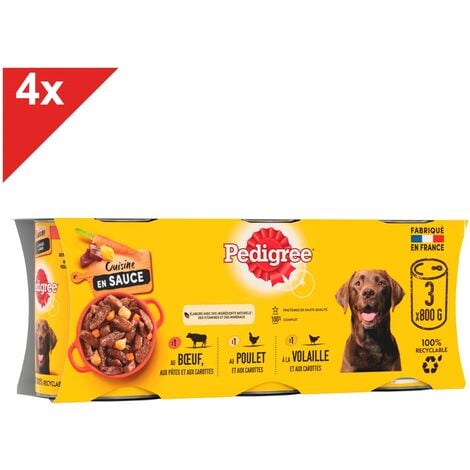 PEDIGREE 12 Boîtes en sauce 3 variétés pâtée pour chien 800g (4x3)