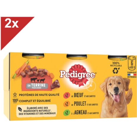 PEDIGREE 12 Boîtes en terrine 3 variétés pâtée pour chien 400g (2x6)