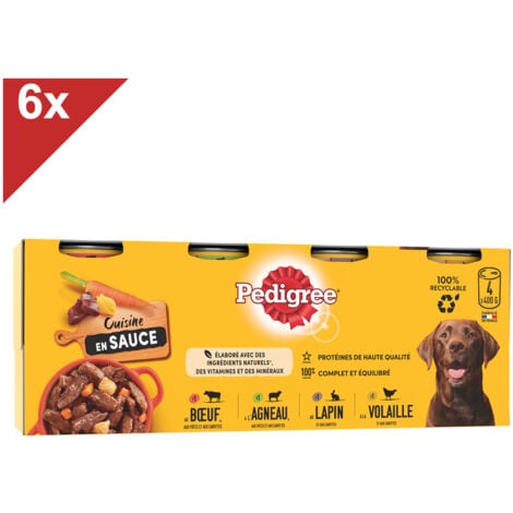 PEDIGREE 24 Boîtes en sauce 4 variétés pâtée pour chien 400g (6x4)