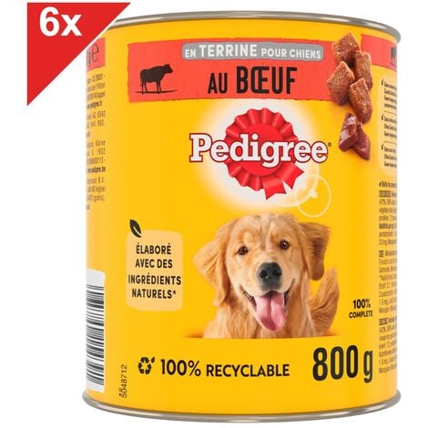 PEDIGREE 6 Boîtes en terrine au boeuf et aux carottes pâtée pour chien 800g