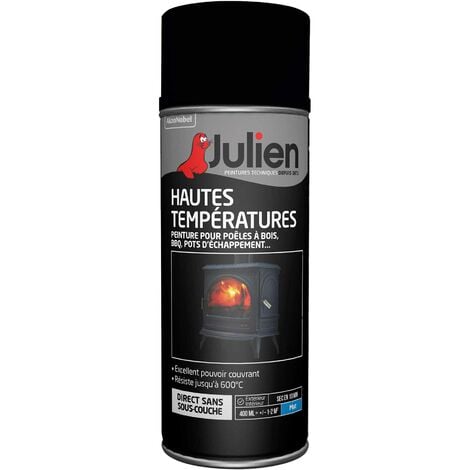 Peinture aérosol Hautes Températures (jusqu'à 600°C) - Mat Noir - 400 ml - Julien
