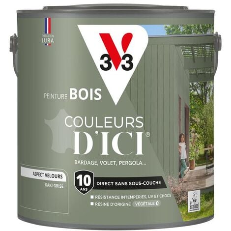 Peinture bois extérieur Couleurs d'Ici® V33 Kaki grisé Velours 2L
