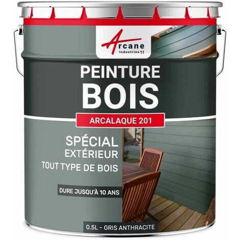 Peinture Bois Extérieur - Peinture portails, bardage, abri et mobilier de jardin... : ARCALAQUE 201 - 0.5 L Gris Anthracite - RAL 7016 - ARCANE INDUSTRIES