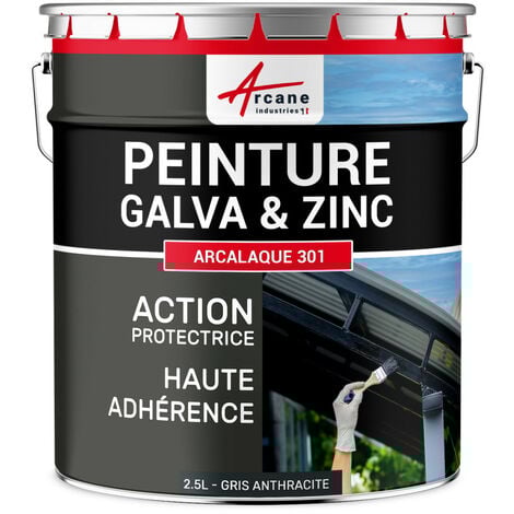 Peinture galva zinc toiture gouttière - 2.5 L Gris Anthracite - RAL 7016 - ARCANE INDUSTRIES