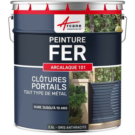 Peinture métal et fer pour portail, grille, garde-corps : ARCALAQUE 101 - 2.5 L Gris Anthracite - RAL 7016 - ARCANE INDUSTRIES