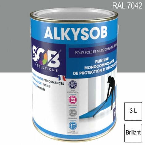 Peinture professionnelle sols et murs en ciment et béton RAL 7042 Gris perle brillant 3L Alkysob SOB PEINTURES