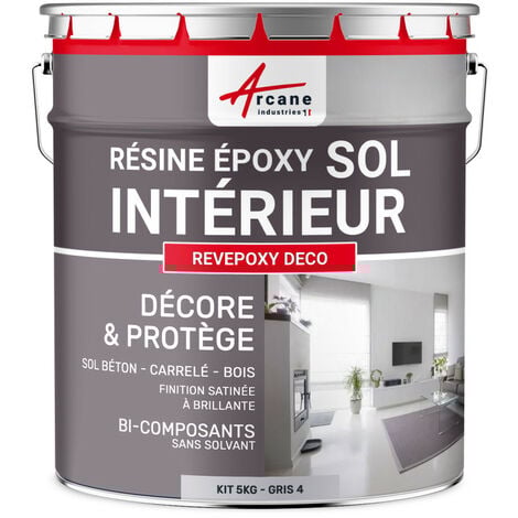 Peinture Sol - Résine Epoxy : Peinture pour Sol salon, cuisine,  salle de bains - Effet Miroir - REVEPOXY DECO - 5 Kg (jusqu'à 14 m² en 2 couches) Gris 4 - RAL 7047 - ARCANE INDUSTRIES