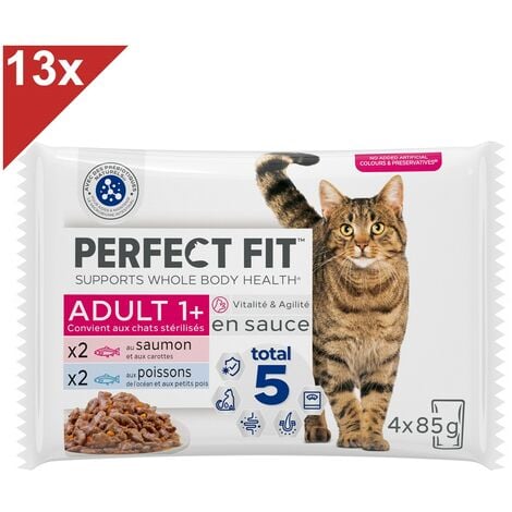PERFECT FIT 52 Sachets fraîcheur sauce poissons chat adulte stérilisé 85g(13x4)