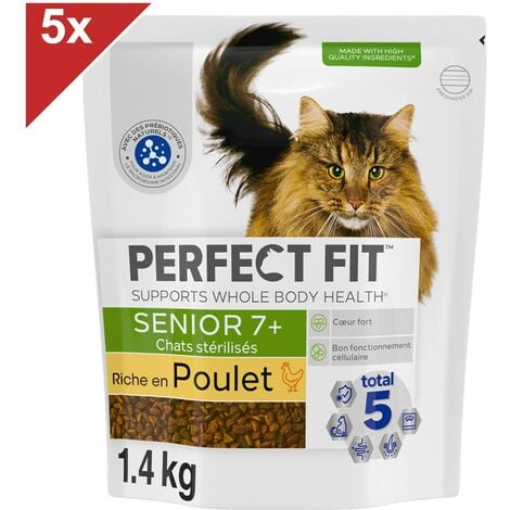 PERFECT FIT 7+ Croquettes Riche en Poulet pour chat senior stérilisé 5x1,4kg