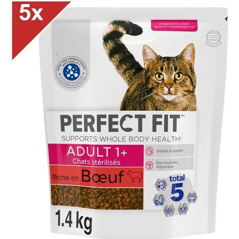 PERFECT FIT Croquettes Riche en Boeuf pour chat adulte stérilisé 5x1,4kg