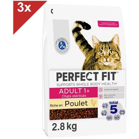 PERFECT FIT Croquettes Riche en Poulet chat adulte stérilisé 3x2,8kg