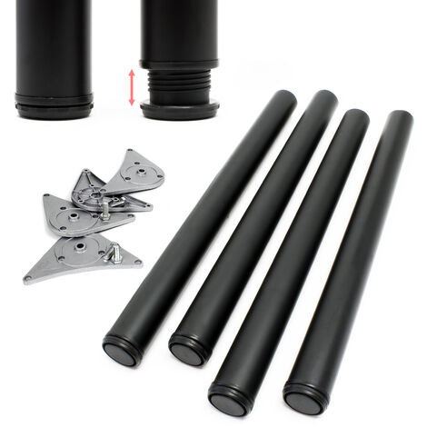 Pied de table Acier inoxydable Lot de 4 pieds Noir Support de table Réglable 870mm Ø60mm