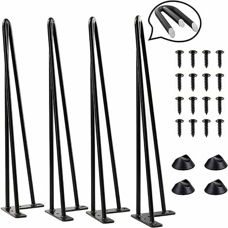 Pieds en Épingle à Cheveux 4 Pièces 71 cm Pieds de Table avec Vis et Pieds de Protection 3 Piliers en Fer pour Bricolage Meubles Armoire TV armoires Table de Chevet Noir