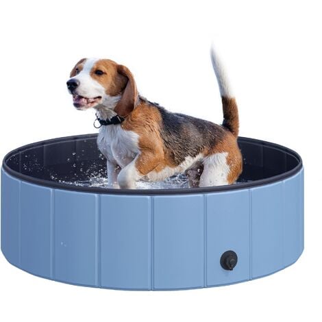Piscine pour chien bassin PVC pliable anti-glissant facile à nettoyer diamètre 100 cm hauteur 30 cm bleu