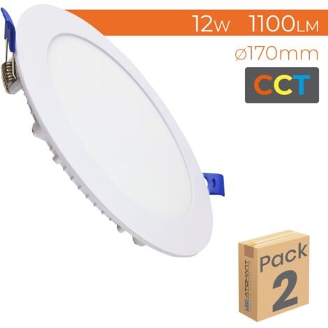 Placa Downlight LED Circular plana CCT 12W 1100LM Corte 155mm Lot de 2 U. - CCT