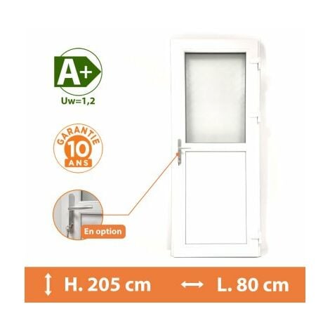 Porte de service 1/2 vitrée - Blanc - Tirant Droit - H.205 x l.80 cm