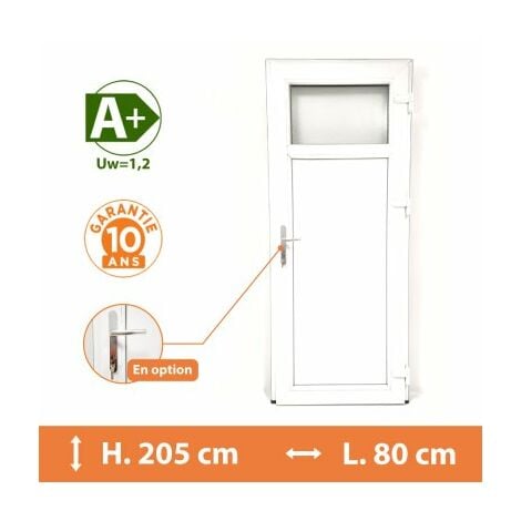 Porte de service 1/4 vitrée - Blanc - Tirant Droit - H.205 x l.80 cm
