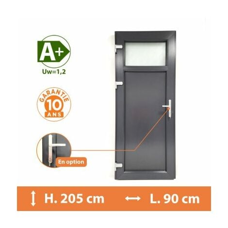 Porte de service 1/4 vitrée - Gris - Tirant Gauche - H.205 x l.90 cm