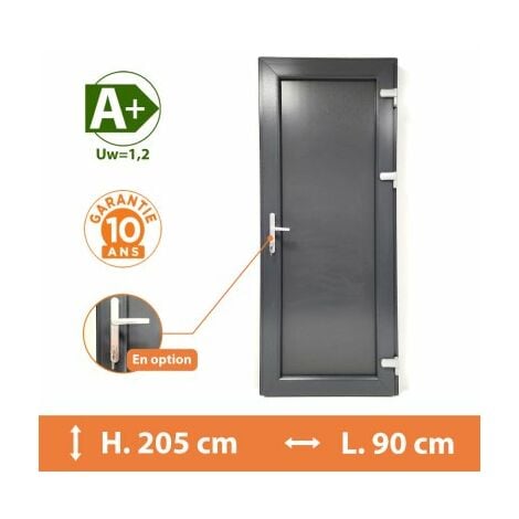 Porte de service pleine - Gris - Tirant Droit - H.205 x l.90 cm