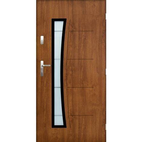 Porte d'entrée AURORE 90 cm 55 mm en acier inoxydable en 2 couleurs - Couleur: Noyer - Poignée et serrure : Sans - Poussant: Gauche