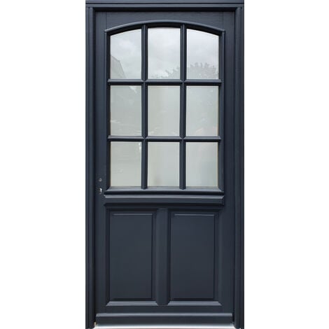 Porte d'entrée Bois vitrée, Alicia, gris RAL7016, H,215xl,80 p, droit Cote Tableau GD MENUISERIES