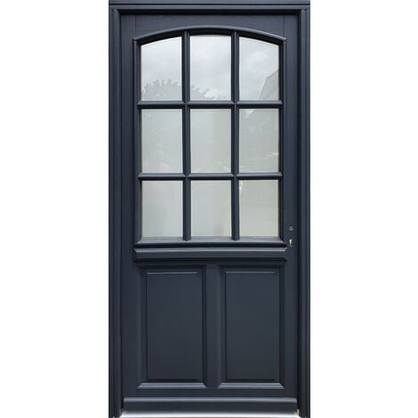 Porte d'entrée Bois vitrée, Alicia, gris RAL7016, H,215xl,80 p,gauche Cote Tableau GD MENUISERIES