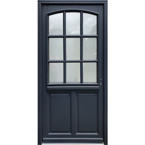 Porte d'entrée Bois vitrée, Alicia, gris RAL7016, H,215xl,90 p,gauche Cote Tableau GD MENUISERIES