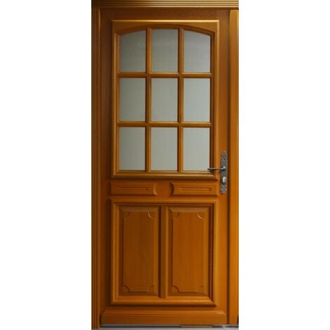 Porte d'entrée Bois vitrée, Marine, H,215xl,90 p,gauche Côtes Tableau GD MENUISERIES