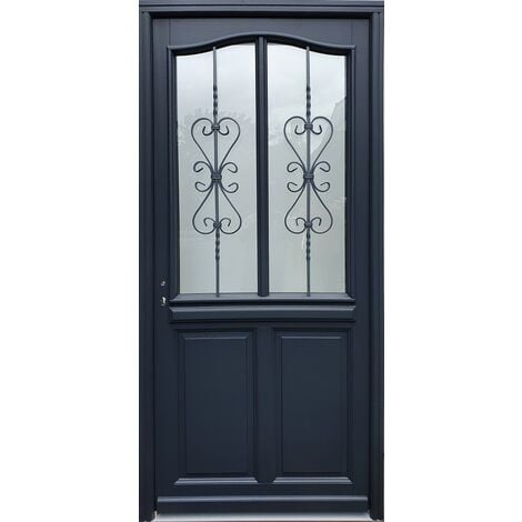 Porte d'entrée Bois vitrée, Sanna, H,215xl,90 p, droit Cote Tableau + Poignée Et Barillet (ref 010403FP) GD MENUISERIES