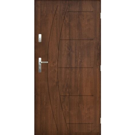 Porte d'entrée CASABLANCA 90 cm en acier inoxydable en plusieurs couleurs - Couleur: Noyer - Poignée et serrure : Sans - Poussant: Gauche