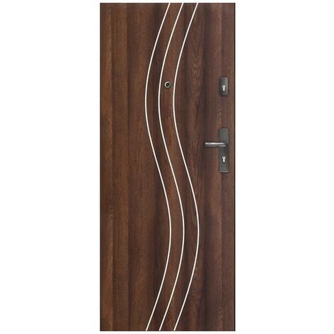 Porte d'entrée FADIA 90 cm H1 CPL noyer - Poignée et serrure : Avec - Poussant: Droit