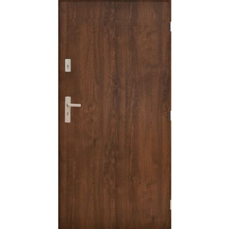 Porte d'entrée MARS 80 cm 72 mm en acier inoxydable en 3 couleurs - Couleur: Noyer - Poignée et serrure : Avec - Poussant: Gauche