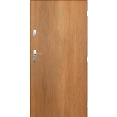 Porte d'entrée TANGO chêne doré en acier inoxydable en 80 ou 90 cm - Poignée et serrure : Avec - Poussant: Gauche - Dimensions: 90 cm
