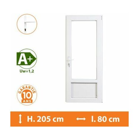 Porte-Fenêtre 1 vantail Blanc - Tirant Droit - H.205 x l.80 cm