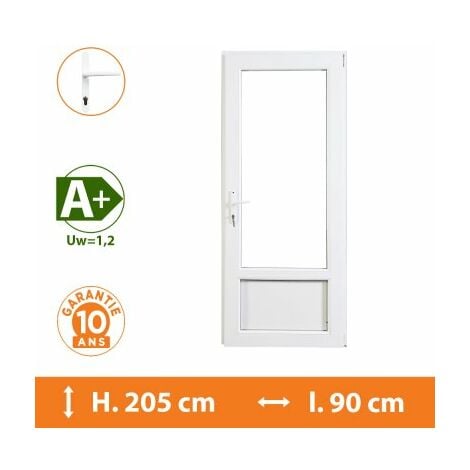 Porte-Fenêtre 1 vantail Blanc - Tirant droit - H.205 x l.90 cm