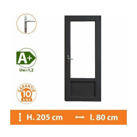 Porte-Fenêtre 1 vantail Gris - Tirant Droit - H.205 x l.80 cm