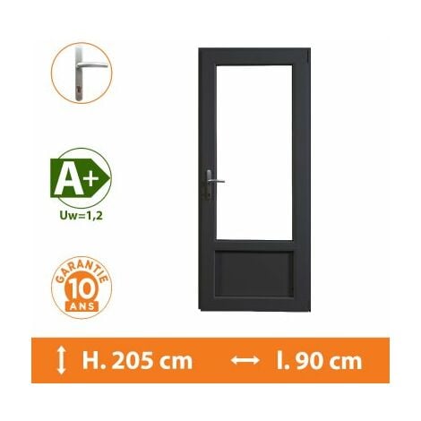 Porte-Fenêtre 1 vantail Gris - Tirant droit - H.205 x l.90 cm