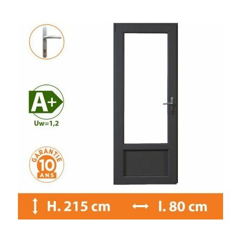 Porte-Fenêtre 1 vantail Gris - Tirant Gauche - H.215 x l.80 cm