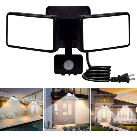 Projecteur Led Avec Détecteur De Mouvement Réglable, Projecteur Extérieur Led À Double Tête, Étanche Ip65, Blanc Lumière Du Jour, Parc, Garage Et Entrée,noir,AAFGVC