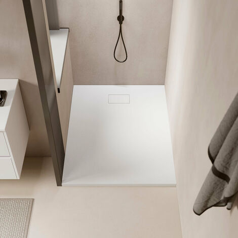 Receveur de douche 90 x 120 cm extra plat PIATTO en SoliCast® surface ardoisée blanc