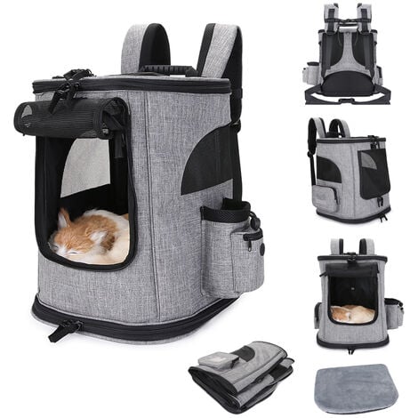 Sac de Transport Chat Respirant Pliant, Sac à Dos pour Animaux domestiques avec Poches latérales Laisse pour Camping Voyage Balades
