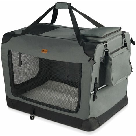 Sac transport pliable chien chat caisse cage portable 50x35x36cm gris